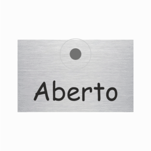 Placa Reversível em Alumínio – “Aberto / Fechado” ou “Aberto / Volto Já”