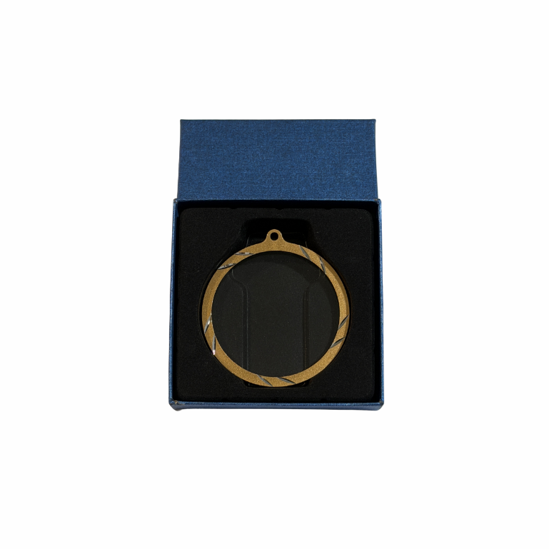 Medalha de Vidro com Rebordo em Alumínio Bronze 7 cm – Personalizável com Gravação