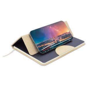 Caderno de bambu A5 personalizável TALYX com suporte para telemóvel