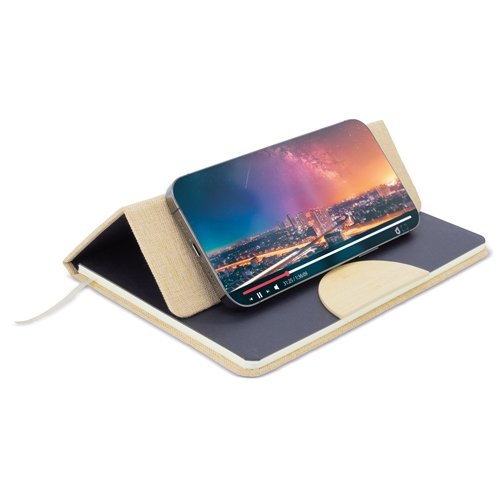 Caderno de bambu A5 personalizável TALYX com suporte para telemóvel